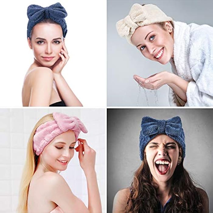 3 Pieces Towel Headband for Washing Face,Face Wash Headband Microfiber Bowtie Shower bath Headband Hair Band Makeup Spa Headband for Women and Girls (Blue,Pink,White) - Image 3